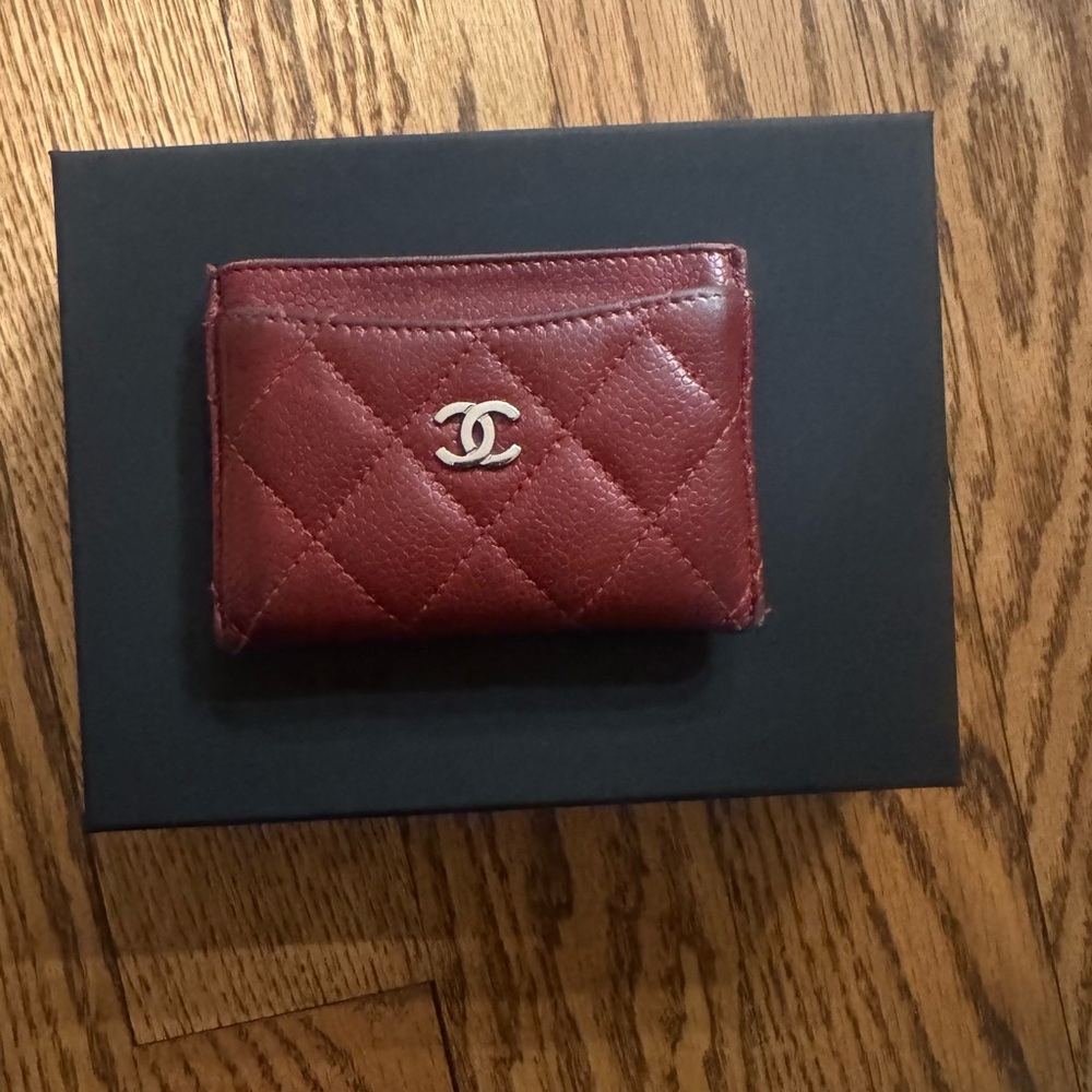 CHANEL Burgundy Quilted Card Holder